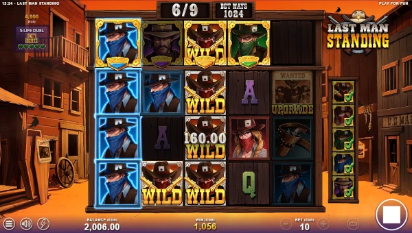 Screenshot of Last Man Standing slot demo showing reels and bonus game features