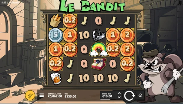 Le Bandit base game screenshot showing reels and features