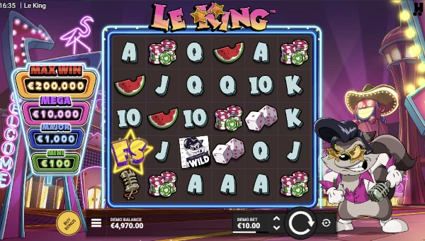 Le King base game screenshot showing reels and features
