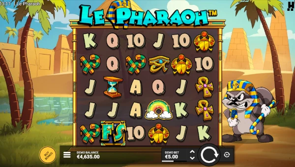 Le Pharaoh base game screenshot showing reels and features