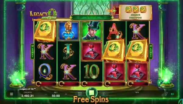Legacy of Oz base game screenshot showing reels and features