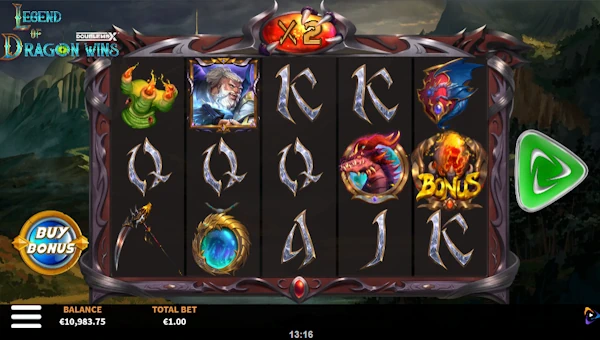 Legend of Dragon Wins Doublemax base game screenshot showing reels and features