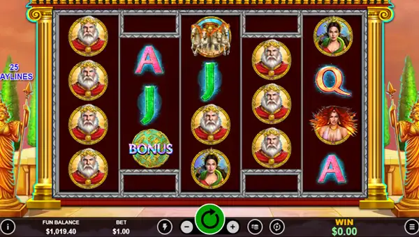 Legend of Helios base game screenshot showing reels and features