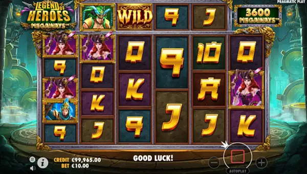 Legend of Heroes Megaways base game screenshot showing reels and features