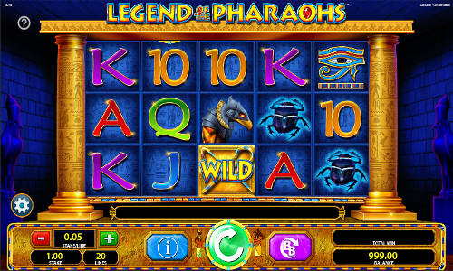 Legend of the Pharaohs base game screenshot showing reels and features