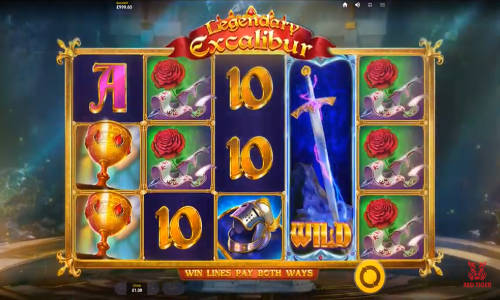 Legendary Excalibur base game screenshot showing reels and features