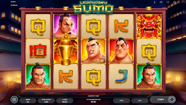 Legendary Sumo base game screenshot showing reels and features