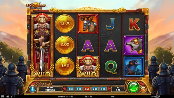 Legion Gold Victory base game screenshot showing reels and features
