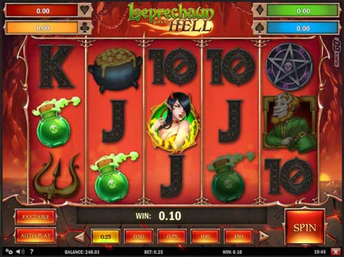Leprechaun Goes to Hell base game screenshot showing reels and features
