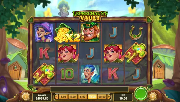 Leprechauns Vault base game screenshot showing reels and features