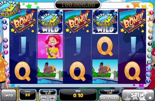Life of Leisure base game screenshot showing reels and features