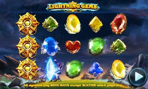 Lightning Gems base game screenshot showing reels and features