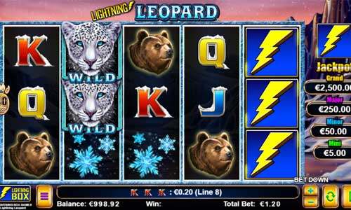 Lightning Leopard base game screenshot showing reels and features