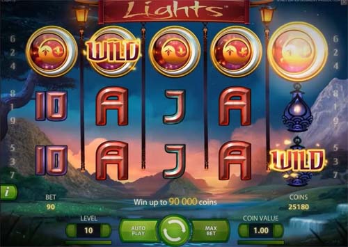 Lights base game screenshot showing reels and features