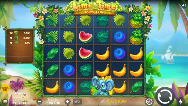 Lime Time base game screenshot showing reels and features