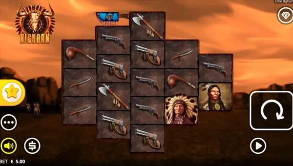 Little Bighorn base game screenshot showing reels and features