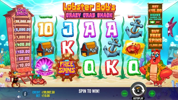 Lobster Bobs Crazy Crab Shack base game screenshot showing reels and features