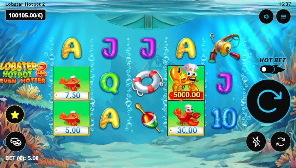 Lobster Hotpot 2 Even Hotter base game screenshot showing reels and features