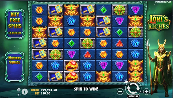 Lokis Riches base game screenshot showing reels and features