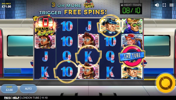 London Tube base game screenshot showing reels and features