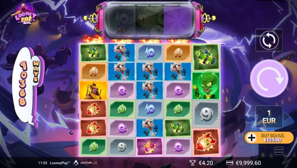 LooneyPop base game screenshot showing reels and features