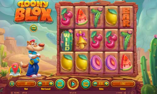 Loony Blox base game screenshot showing reels and features