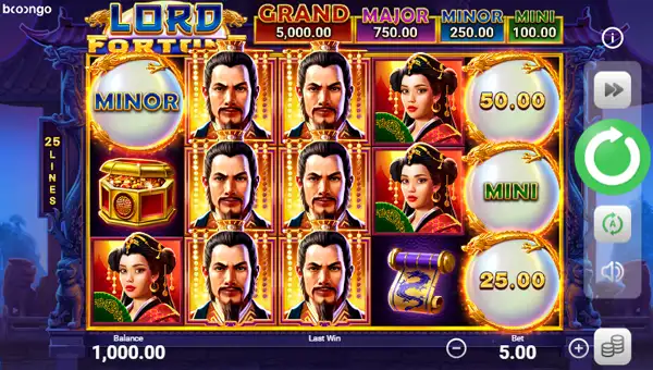 Lord Fortune base game screenshot showing reels and features