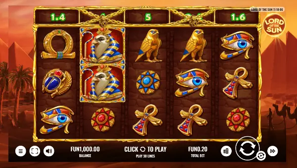 Lord Of The Sun base game screenshot showing reels and features