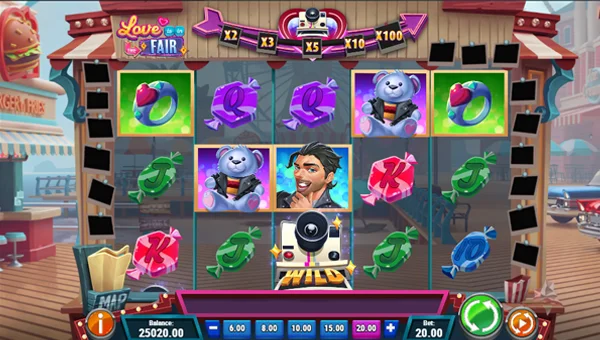 Love is in the Fair base game screenshot showing reels and features