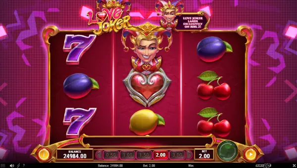 Love Joker base game screenshot showing reels and features