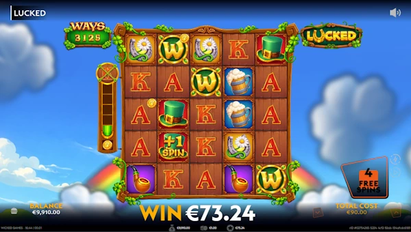 Screenshot of Lucked slot demo showing reels and bonus game features