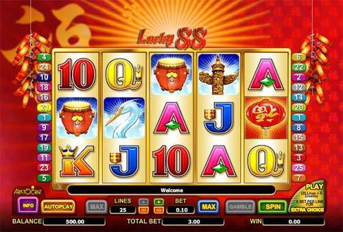 Lucky 88 base game screenshot showing reels and features