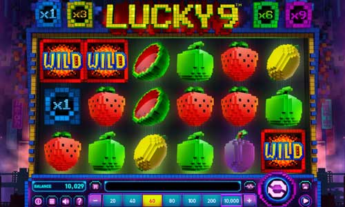 Lucky 9 base game screenshot showing reels and features