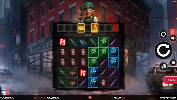 Lucky Apocalypse Gigablox base game screenshot showing reels and features