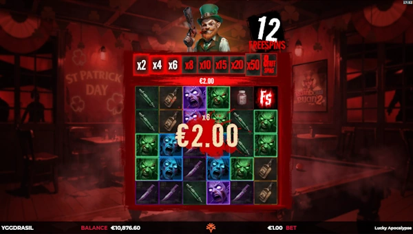Screenshot of Lucky Apocalypse Gigablox slot demo showing reels and bonus game features