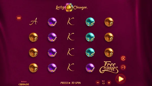 Lucky Changer base game screenshot showing reels and features