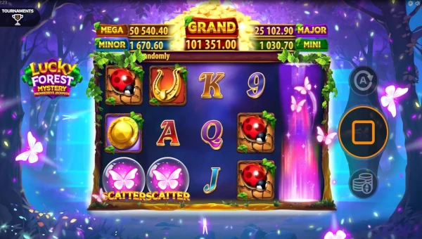 Lucky Forest base game screenshot showing reels and features
