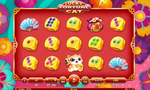 Lucky Fortune Cat base game screenshot showing reels and features
