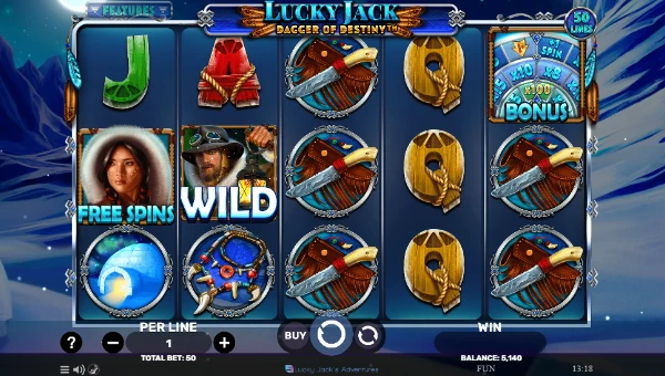 Lucky Jack Dagger of Destiny base game screenshot showing reels and features