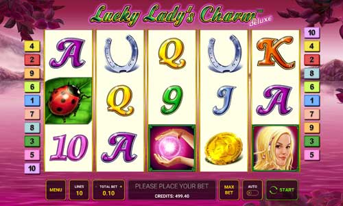 Lucky Ladys Charm Deluxe base game screenshot showing reels and features