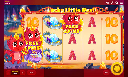 Lucky Little Devil base game screenshot showing reels and features