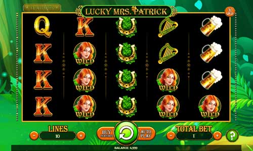 Lucky Mrs Patrick base game screenshot showing reels and features