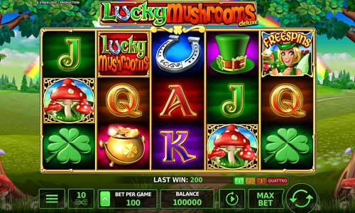 Lucky Mushrooms Deluxe base game screenshot showing reels and features