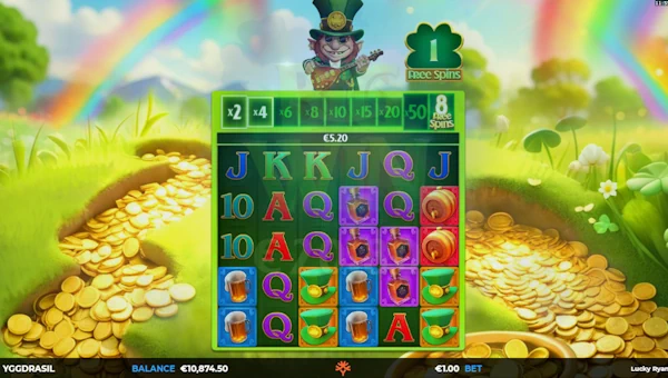 Screenshot of Lucky Ryan Gigablox slot demo showing reels and bonus game features