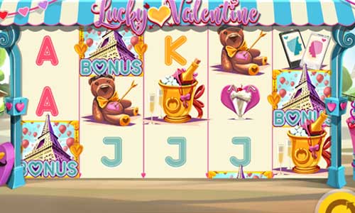 Lucky Valentine base game screenshot showing reels and features