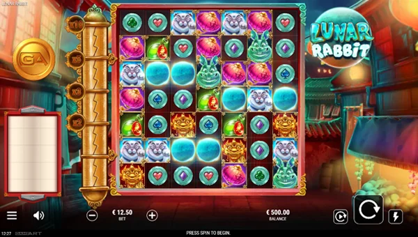 Lunar Rabbit base game screenshot showing reels and features
