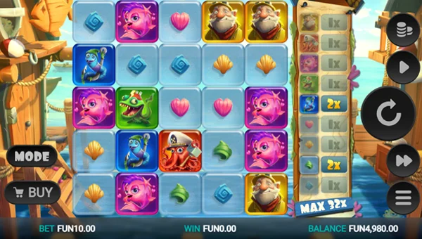 Lure of Fortune base game screenshot showing reels and features