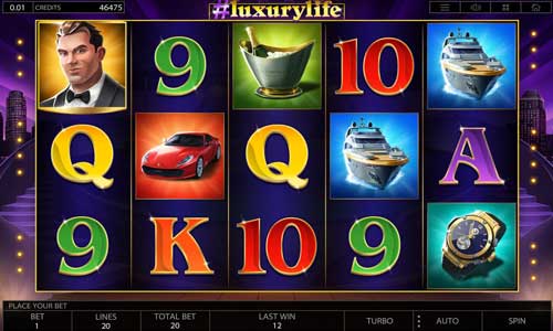Luxury Life base game screenshot showing reels and features