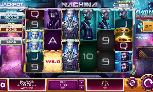 Machina Megaways base game screenshot showing reels and features