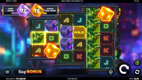 Machina PrizeMatch base game screenshot showing reels and features